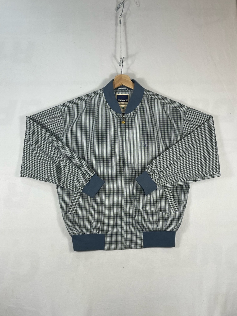 Vintage Texwood Check Pattern Bomber Jacket Blue ribbed mens Sz M
